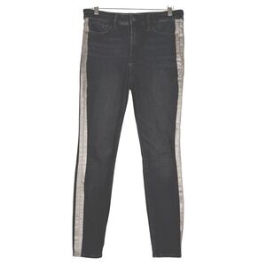 Athleta Sculptek Skinny Jeans Womens 10P Black Metallic Silver Side Stripe Denim